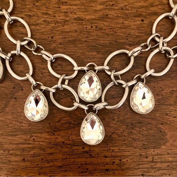 Teardrop Rhinestone Statement Necklace and Earring Set | 18.5” Adjustable - Picture 3 of 4